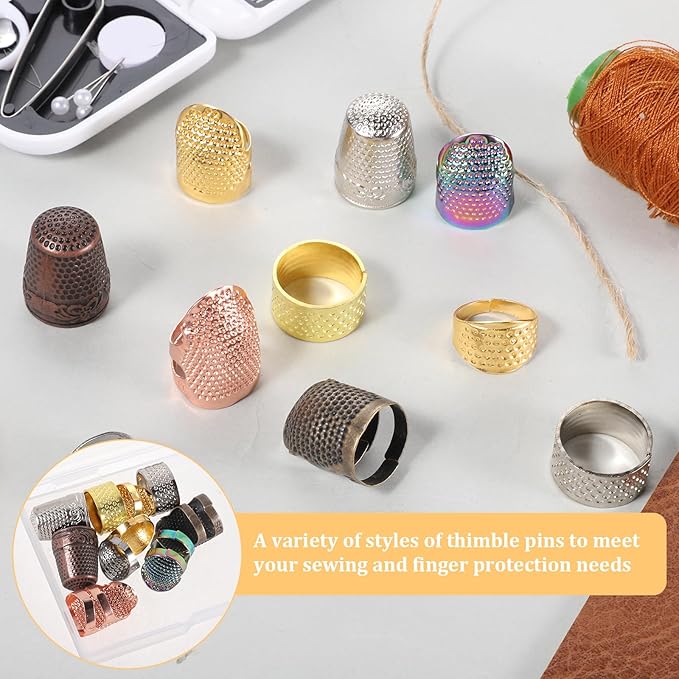 10PCS Hand-Working Sewing Thimble Adjustable Metal Sewing Thimble Rings Fingertip Thimbles Metal Dazzle Color Leather Finger Protectors Thimbles Ring for Knitting Quilting Embroidery DIY Craft Tools