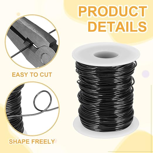 uxcell 16 Gauge / 1.5mm Anodized Aluminum Wire for Jewelry Craft Making, 102 Feet Bendable Flexible Wire for DIY Home Decor Gardening Sculpture, Black