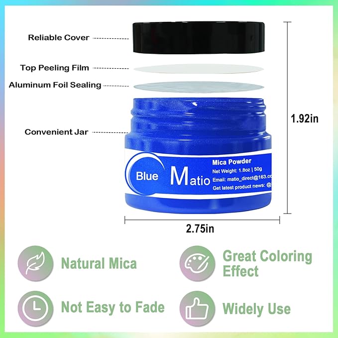 Matio Grey Mica Powder for Epoxy Resin, 1.8oz/ 50g Pearlescent Effect Mica Powder Natural Color Pigment for Soap Making, Bath Bomb, Candle Dye, Resin Craft, Paint, Nails Art, Jewelry, Slime Pigment