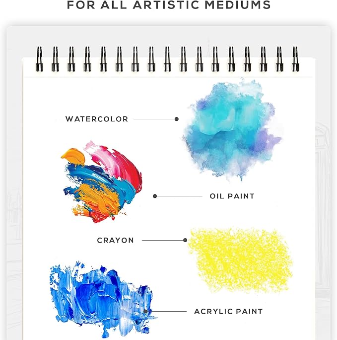 BEECHMORE BOOKS Mixed Media Spiral Sketchbook A4 9×12 – 300 GSM Heavyweight Paper, 50 Perforated Sheets, Bleedproof Art Pad for Watercolor, Acrylic, Oil, Gouache, Markers