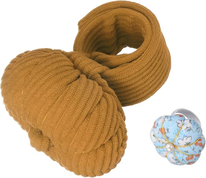 HARFINGTON Wrist Pin Cushions, Sewing Needle Pin Cushion Adjustable Strap with Elastic Strap Finger Ring Pincushions Fit All Wrist Sizes for Sewing Quilting Needlework DIY Crafts, Brown/Blue