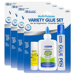 BAZIC White Glue 4oz., Clear Glue 1.7oz., Glue Stick 0.7oz., Washable Liquid Glue Pen, Multi-Purpose, for School Home Office (3/Pack), 4-Pack
