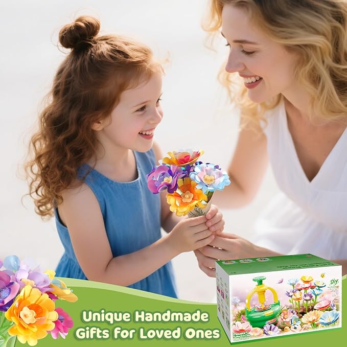 TingingYuli Arts and Crafts Kit for Kids Ages 4-8, Flower Bouquet Toys,DIY Flower Market Toys,Build Your Bouquet,Educational Christmas Birthday Gifts for 3 4 5 6 7 8 9 Year Old Girls-Green