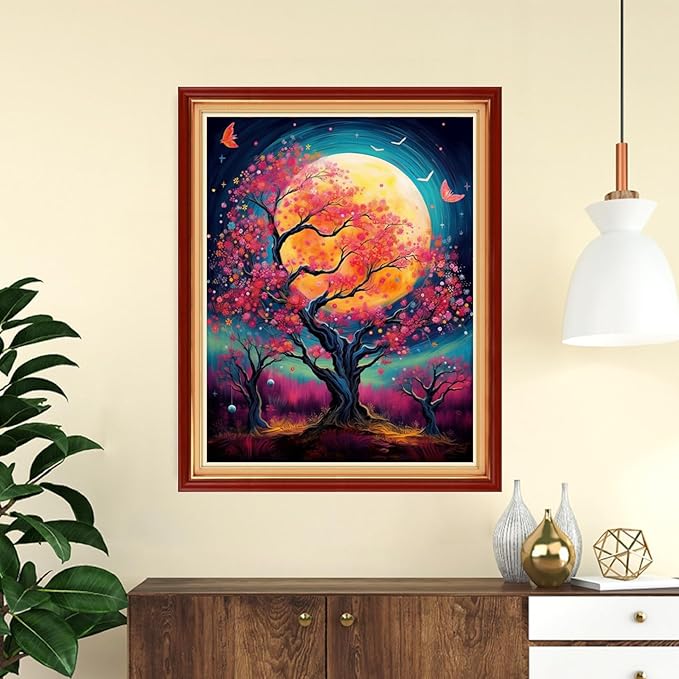 DMCVIVR Stamped Cross Stitch Kits for Adults Beginners Embroidery Kits 11CT Needlepoint Kits Cross Stitch Patterns Embroidery Patterns-Moon Tree 16x20 inch