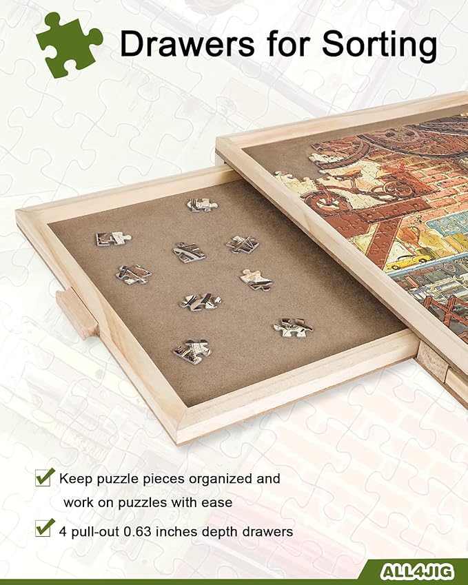 ALL4JIG 2000 Piece Rotating Puzzle Board with Drawers and Cover, 28.5"x40.1"Portable Wooden Jigsaw Puzzle Table for Adults Portable, Lazy Susan Spinning Boards Birthday Gift for mom