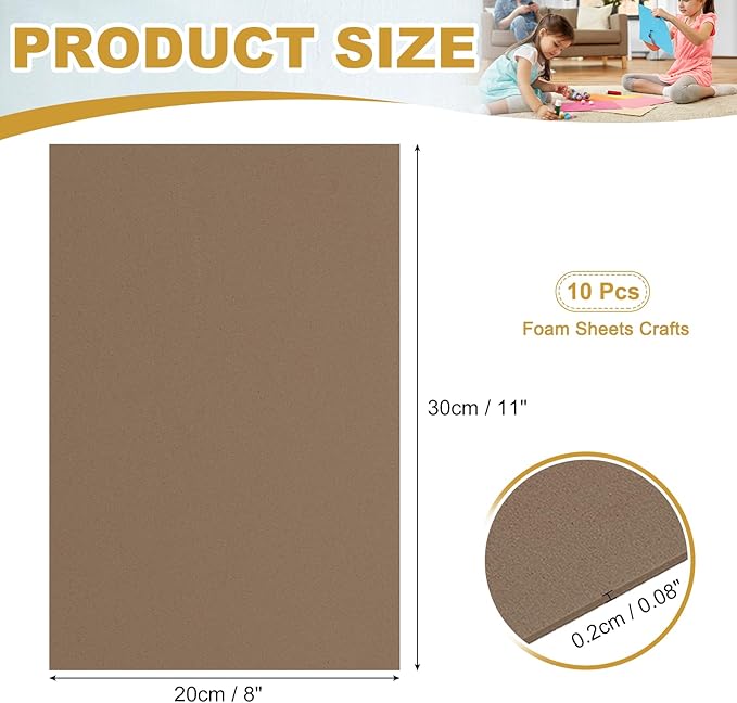 uxcell 10 Pcs Brown EVA A4 Foam Sheets Crafts, 12 x 8 Inch Foam Paper for DIY Crafts Project Classroom Scrapbook Art Cards Home Office Decoration (2mm Thick)