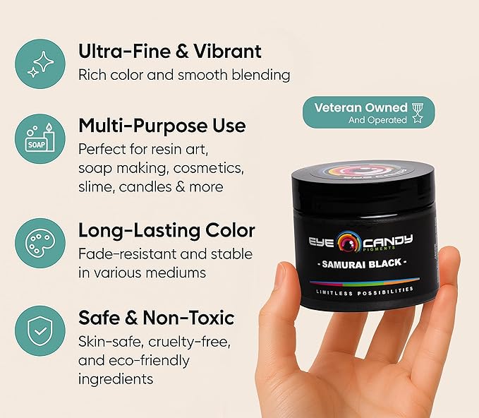 Eye Candy Pigments Premium Grey Mica Powder - Samurai Black (50gr) - for Epoxy, Resin, Soap, Paint, Woodworking, Acrylic Pouring, Bath Bombs, Fishing Lures - DIY Arts and Crafts Additive