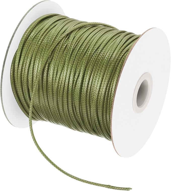 MECCANIXITY Waxed Cord 2mm Waxed Polyester Cord 98 Yard Wax String for Bracelet Making, Necklaces, Beading, Jewelry Making and DIY Crafts(Army Green)