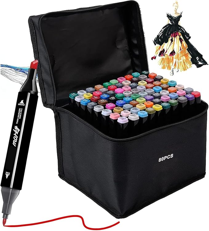 80 Colors Alcohol Markers Set, Dual Tips Blender Art Markers for Drawing Sketching Coloring Artist Pens and Underlining, Professional Permanent Sketch Marker for Kids Adult Coloring
