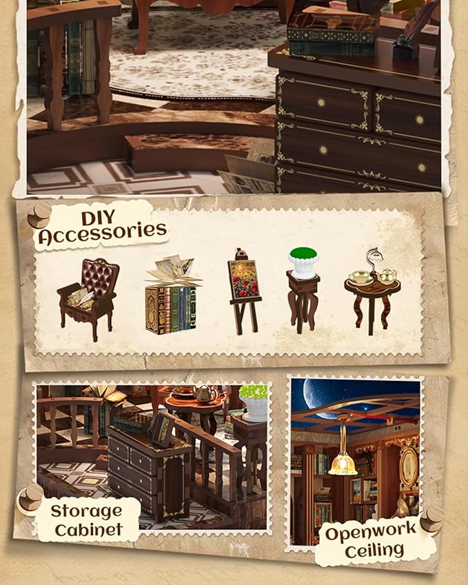 Book Nook Kit - DIY Miniature House Dollhouse 3D Puzzles for Adults and Teens - Gifts for Family and Friends Bookshelf Decor Tiny House Model Build with LED Light (AW02-001)