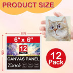 ESRICH Small Canvases for Painting 6x6 inch, 12 Pack Canvas Boards Cotton Painting Canvas Primed Acid Free Mini Blank Canvas Panels for Oil Paint,Watercolor,Acrylic Paint,Gouache&Tempera., White