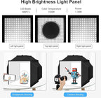 Glendan Portable Light Box Photography: 16"x16" Professional Dimmable Photo Box with High CRI 480 LED Lights - Soft Box with 4 Photo Backdrops for Jewelry and Product Photography