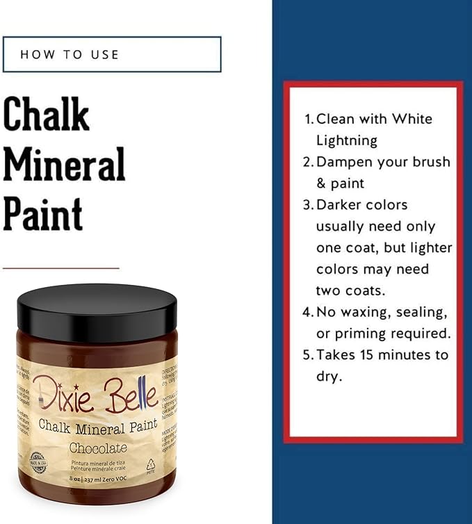 Dixie Belle Paint Company Chalk Finish Furniture Paint - Chocolate (8oz) - Matte Creamy Brown Chic Chalk Mineral DIY Furniture Paint