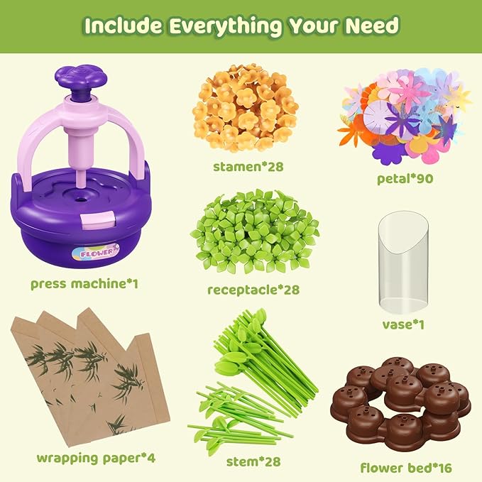 Arts and Crafts Kit for Kids Ages 4-8,Flower Bouquet Toys,DIY Flower Market Toys,Build Your Flower Bouquet,Educational Christmas Birthday Gifts for 3 4 5 6 7 8 9 Year Old Girls-Purple