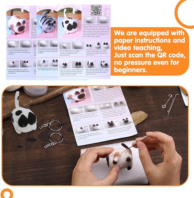 Mayboos Needle Felting Kit,3 Pieces Making Wool Needle Felting Starter Kit with Instruction,Felting Foam Mat and DIY Needle Felting Supply for DIY Craft Animal Home Decoration