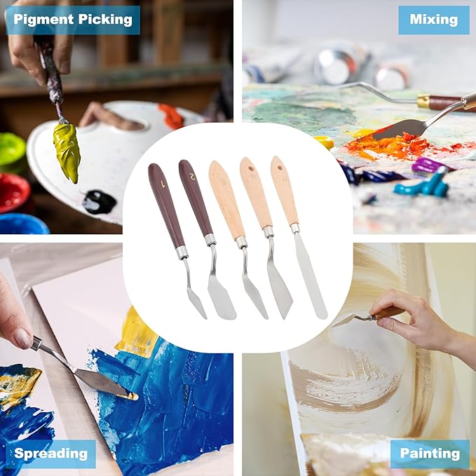 PATIKIL Art Spatula, No.8 20mm Stainless Steel Flexible Palette Knife Painting Knife Painting Spatula Oil Painting Mixing Scraper with Wood Handle for Canvas Acrylic Painting, Brown