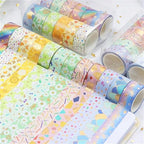 Candy Color Washi Tape Set 12 Rolls Bronzing Decorative Holiday Arts and Craft Washi Masking Tapes for Scrapbooking,Bullet Journal, Planner,Gift Wrapping, Stationery