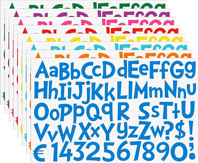 TaoBary 544 Pcs 2 Inch 16 Sheets Large Letter Stickers, Upper and Lower Case, Adhesive Vinyl Alphabet Sticker for Bulletin Board, Poster, Bottle, DIY, Notebook(Colorful,2 Inch)