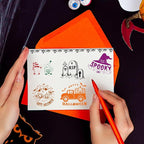 Whaline 5 Sheets Halloween Clear Stamps Gnome Pumpkin Spider Silicone Transparent Stamps Trick or Treat Border Stamp Cards for DIY Card Making Scrapbooking Embossing Album Decor