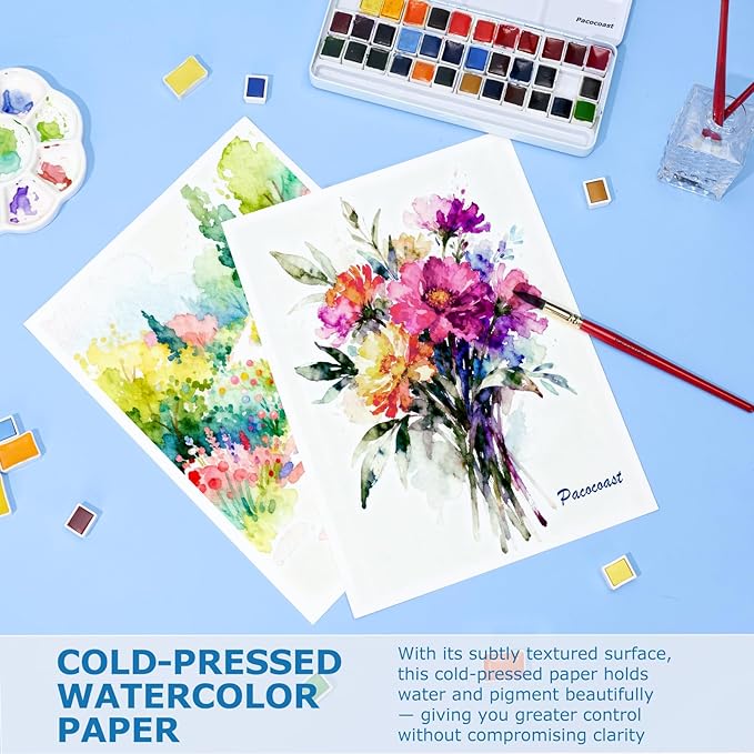 Pacocoast Watercolor Paper, 9"X12" Cold Press Artist Sketchbook, (300gsm/140lb) Water Color Pads for Acrylic, Gouache & Pencil. Painting Drawing Paper Book, Art Supplies for Adults & Kids, Teal