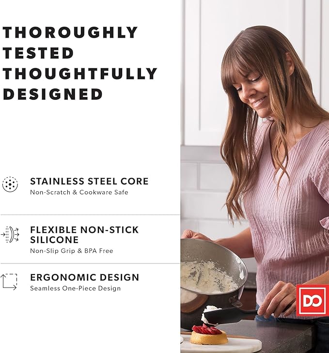DI ORO Silicone Spatula Set - Rubber Kitchen Spatulas for Baking, Cooking, & Mixing - 600°F Heat-Resistant & BPA Free Silicone Scraper Spatulas for Nonstick Cookware - Dishwasher Safe (3pc, Black)