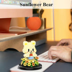 Artificial Flower Animal Toy Building Set for Adults,Mini Bear Plant Bonsai Tree,Botanical Collection Gift for Kids,Office Home Decor Building Block,Birthday Gift for Girls Women Mom(Sunflower)