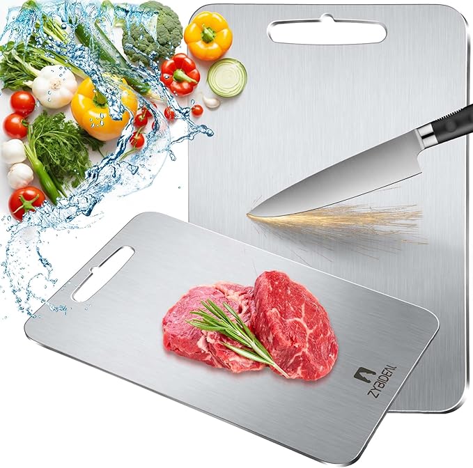 Pure Titanium Cutting Board, Stainless Cutting Boards for Kitchen, Double-Sided Food Grade Chopping for Meat, Vegetable & Fruit (11 * 15IN)