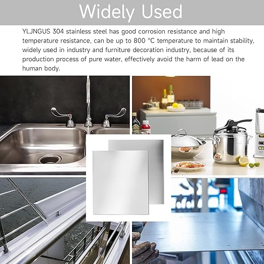 304 Stainless Steel Sheet - 12" X 8" X 1/16" Thin Stainless Steel Plate 1/16 Inch Thickness with Protective Film Metal Sheets Shim Stock for Kitchen DIY Crafting etc. (305 x 203 x 1.6 mm)