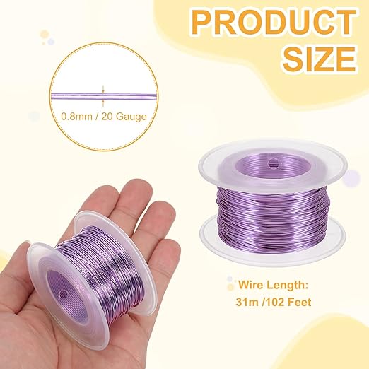 uxcell 20 Gauge / 0.8mm Anodized Aluminum Wire for Jewelry Craft Making, 102 Feet Bendable Flexible Wire for DIY Home Decor Gardening Sculpture, Light Purple