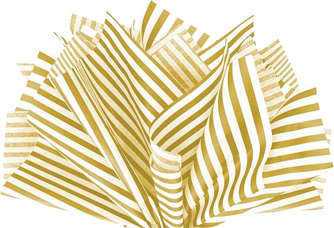 Flexicore Packaging Metallic Gold Pin Stripe Print Gift Wrap Tissue Paper Size: 15 Inch X 20 Inch | Count: 100 Sheets | Color: Gold Pin Stripe