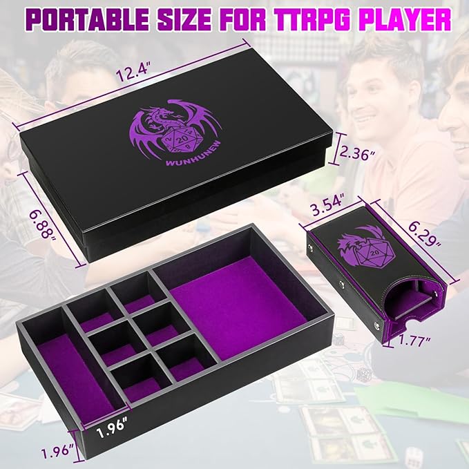 DND Dice Tray & Tower Storage Box, 4 in 1 D&D Dice Holder Case (Dice Rolling Tray, Dice Roller Tower, Dice & Miniature Storage), Great RPG Accessories Gifts for Dungeons and Dragons MTG DM & Player