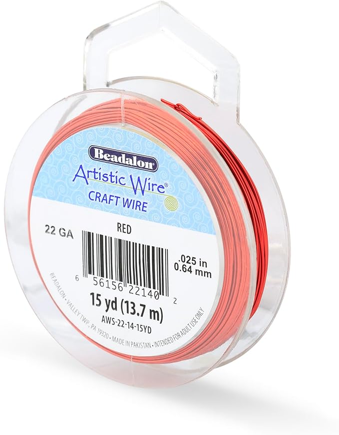Artistic Wire, 22 Gauge Tarnish Resistant Colored Copper Craft Wire, Red, 15 yd