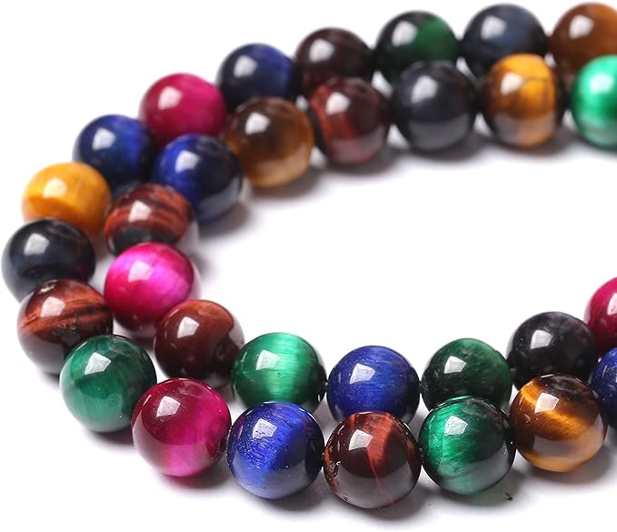 36pcs 10mm AAA Natural Colorful Tiger Eye Stone Beads Gemstone Round Spacer Loose Beads for Jewelry Making DIY Bracelet Necklace