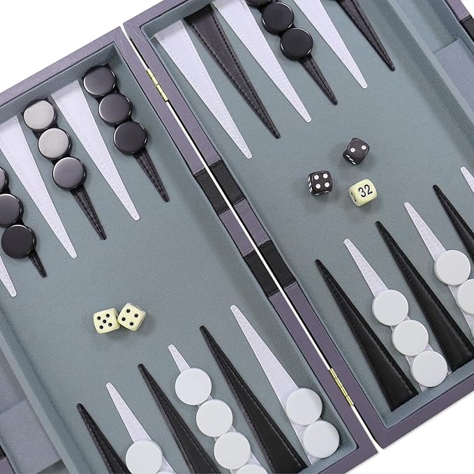 Backgammon Set - Classic Board Game with Premium Leather Case - Portable Travel Strategy Backgammon Game Set for Adults, Kids - Suitable as (18inch, Gray)