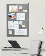 36"x24" Enclosed Bulletin Board, Lockable Weather-Resistant Aluminum Cork Noticeboard for School & Office, Silver Frame w/Grey Flet