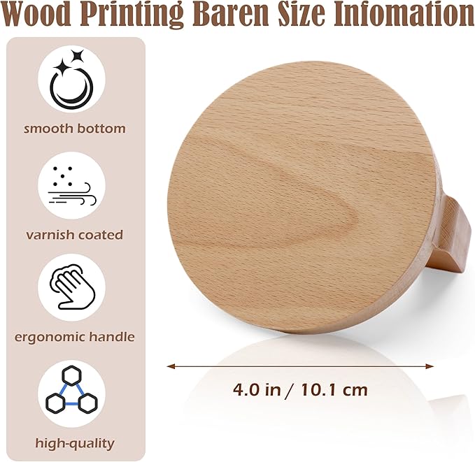 1+1 Pcs Block Printing Baren, Windspeed Wood Baren Printmaking Tool Supplies for Printing, Crafting, Scrapbooking, Linocut