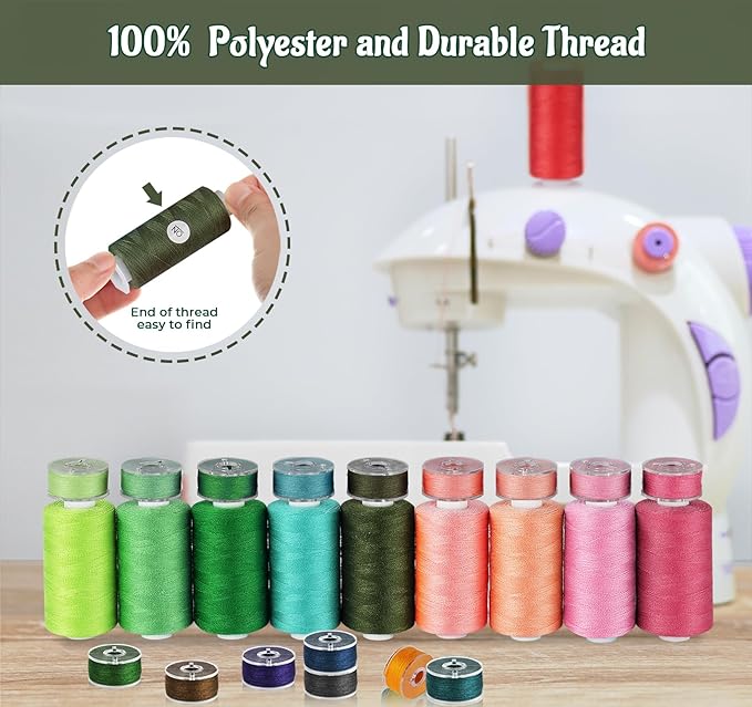72Pcs 36 Colors with 36 Same Color Prewound Bobbins, 650 Yard Sewing Threads for Sewing Machine, Sewing Threads for Sewing Machine &Hand Emergency and Travel, DIY and Home(102Pcs)