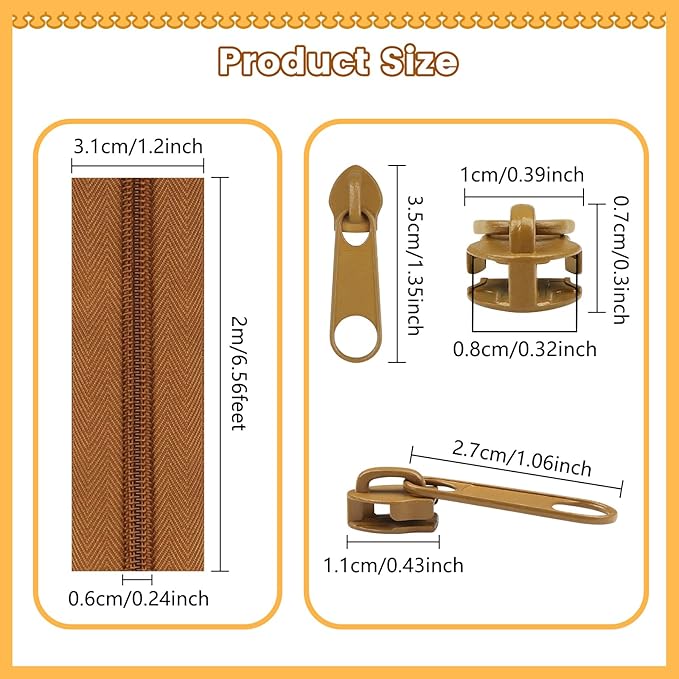 DOITEM 5# Zippers 12 m Nylon Endless Zip Set with Slider and Zip for Sewing and Crafts (6 Colors)