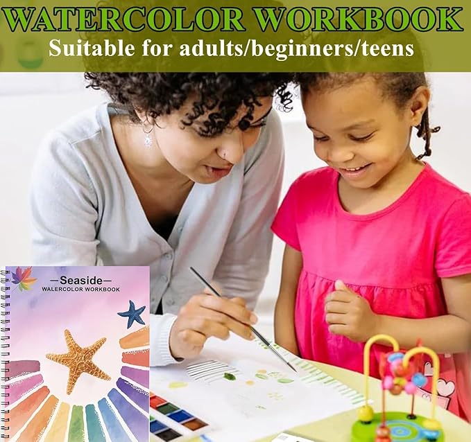 Watercolor Workbooks, Beginner Watercolor Painting Kit – 12 Colors Paint Set with Brush