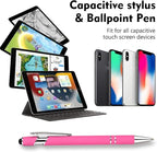 12 PCS 2 in 1 Stylus Ballpoint Pen with Stylus Tip, 1.0 mm Black Ink Metal Pen Stylus Pen for Touch Screens (Silver & Pink)