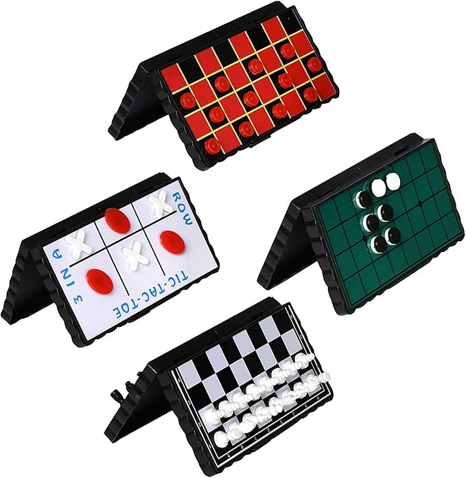 Point Games Travel Board Game Set - Bundle Pack of 4 Classic Magnetic Games, Stocking Stuffers for Kids Includes Individual Boards & Pieces