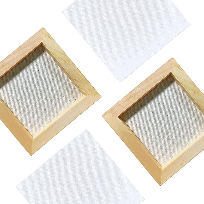 AUREUO Mini Stretched Canvas - 4x4 Inch/24 Pack - 2/5 Inch Profile Small Square Canvas - Gift Set Bulk Pack Canvases for Acrylic Painting & Craft