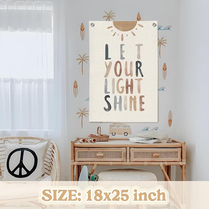 Inspirational Positive Affirmations Wall Decor,Let Your Light Shine for Kids Wall Art Linen Canvas Banner,Positive Wall Decor Hanging Flag for Classroom Playroom Bedroom 18x25 Inch
