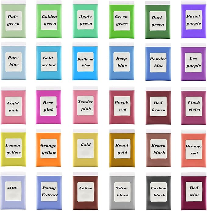 Mica Powder, 30 Color Pigment, Natural Cosmetic Grade Shimmer Mica Powder for Epoxy Resin/Bath Bombs/Candle/Soap/Lip Gloss/Slime.Soap Making Dye (30 Bag)
