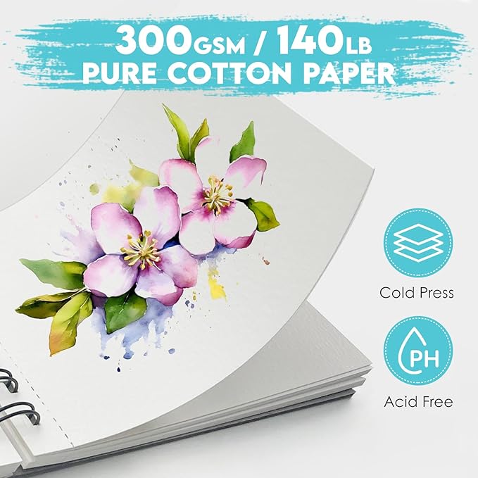 KOVIEDE 100% Cotton Watercolor Paper Pad - 30 Sheets 3.5"x5.5" Spiral Bound 140lb/300gsm Cold Press Watercolor Sketchbook, Artist Quality Art Journal Supplies for Adults, Kids & Beginners