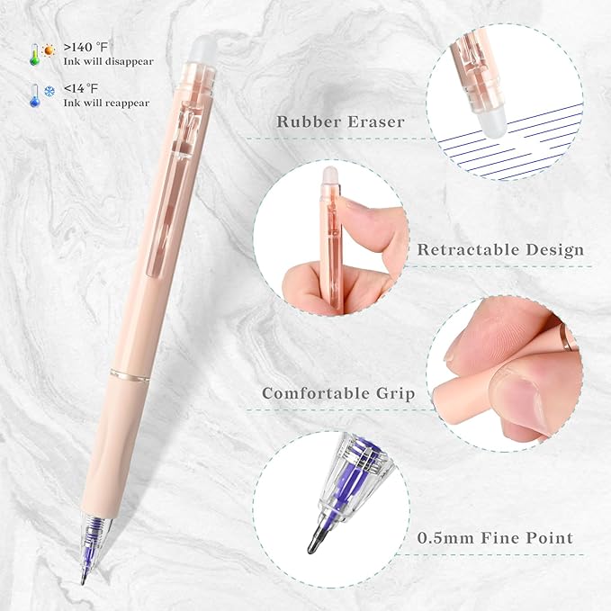 Temiary 10 Pcs Retractable Erasable Gel Pens, Fine Point 0.5 mm, Make Mistakes Disappear, Smooth Writing Gel Pen with Eraser for Journaling Note Taking Marking Planner Crossword Puzzles (Blue Ink)
