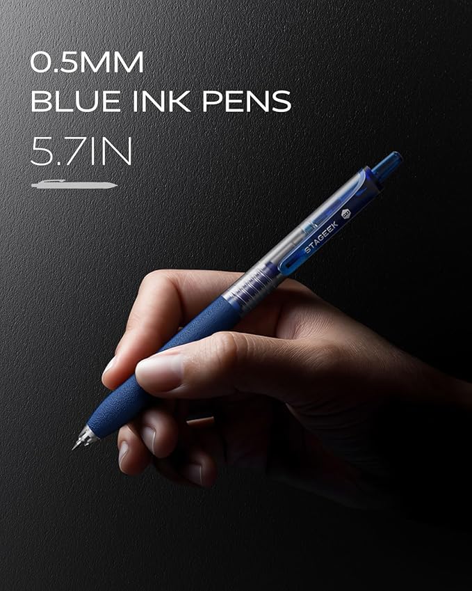 0.5mm Gel Pens Fine Point Smooth Writing Pens, 12PCS Blue Ink Pens, Retractable Leather-Like Blue Gel Pens, Business Gel Pen for Journaling, Writing, School, Office Use (Blue)