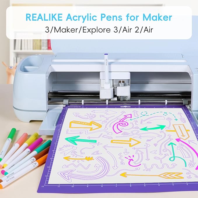 REALIKE Acrylic Paint Markers for Cricut Maker 3/Maker/Explore 3/Air 2/Air, Multicolor Acrylic Paint Pens for Rocks,Fabric, Paper, Wood, Canvas, Glass, Ceramic (1.0 Tip)
