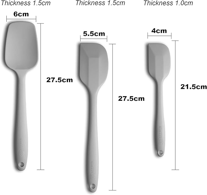 Silicone Spatula 3-piece Set, Ergonomic Handle High Heat-Resistant Spatulas, Non-stick Rubber Spatulas with Stainless Steel Core, Light Grey