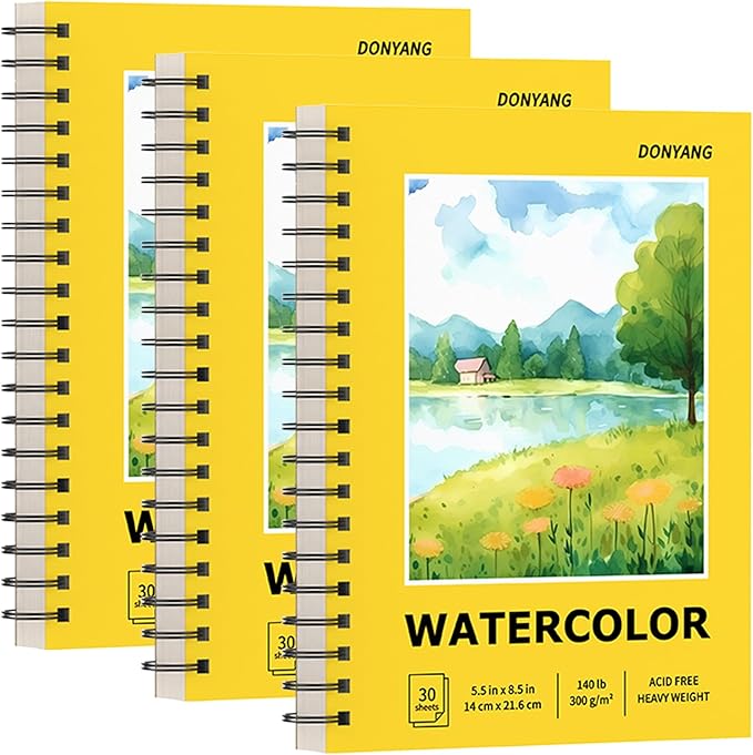 Watercolor Paper Pad, 5.5" x 8.5" Spiral Bound Art Sketch Book, Pack of 3 (90 Sheets),(140lb/300g) Artist Water Color Drawing Paper for Adults, Art Supplies for Teens, Mixed Media Markers Journal